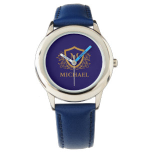 Navy Blue and Gold Personalised Monogram Name Watch