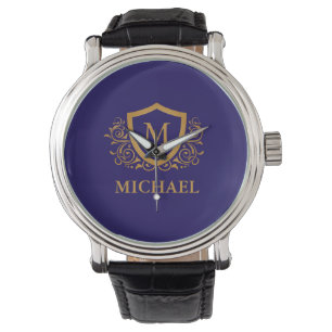 Navy Blue and Gold Personalised Monogram Name Watch