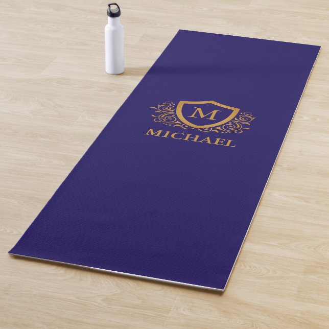 Navy Blue and Gold Personalised Monogram Name Yoga Mat (In Situ)