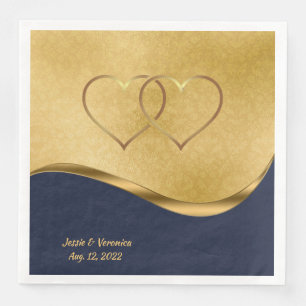 Navy Blue and Gold Personalised Wedding Napkin