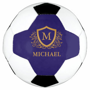 Navy Blue and Gold Personalized Monogram Name Football