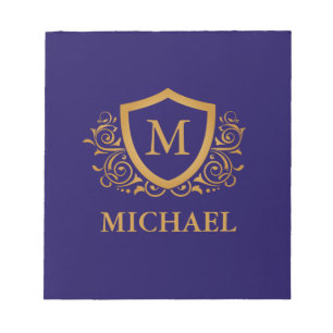 Navy Blue and Gold Personalized Monogram Name Notepad