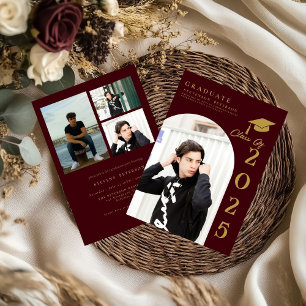 Navy blue and Gold Photo Graduation Invitation