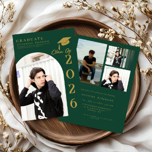 Navy Blue  and Gold Photo Graduation Invitation