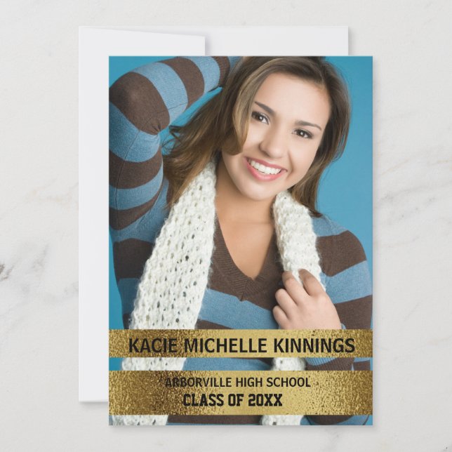 Navy Blue and Gold Photo Trunk Party Invitation (Front)