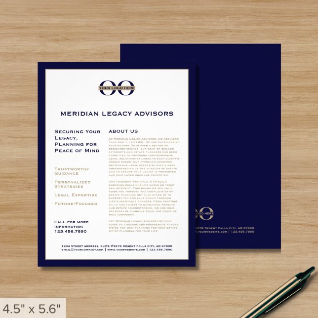 Navy Blue and Gold Promotional Flyer with Logo (Creator Uploaded)