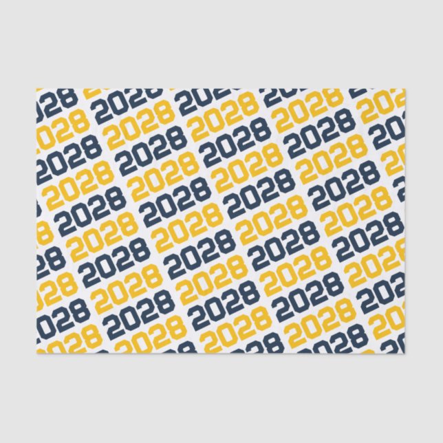 Navy Blue and Gold Repeating Class Year Graduation Tissue Paper (Front)