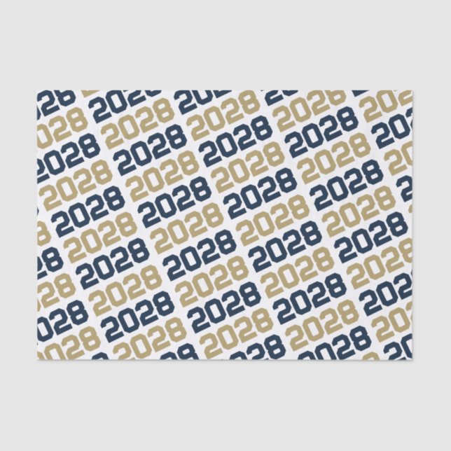 Navy Blue and Gold Repeating Class Year Graduation Tissue Paper (Front)