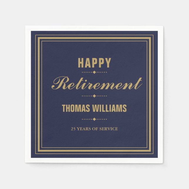 Navy Blue And Gold Retirement Party Napkin (Front)