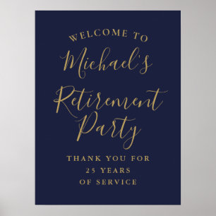 Navy Blue And Gold Retirement Party Welcome Sign