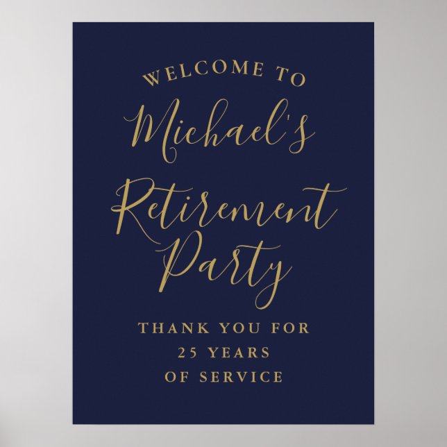 Navy Blue And Gold Retirement Party Welcome Sign (Front)