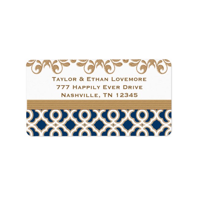 Navy Blue and Gold Return Address Labels Custom (Front)