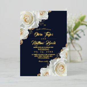 Navy Blue and Gold Roses Floral Wedding