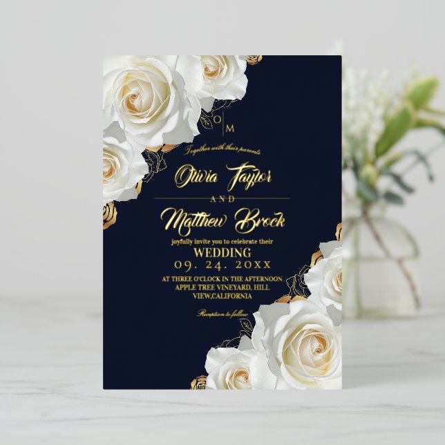  Navy Blue and Gold Roses Floral Wedding (Standing Front)