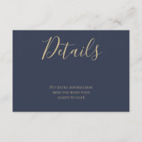Navy Blue and Gold Script Details Information Card