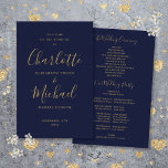 Navy Blue And Gold Script Wedding Program<br><div class="desc">Navy blue and gold signature script wedding program featuring chic modern typography,  this stylish wedding program can be personalised with your special wedding day information. Designed by Thisisnotme©</div>