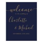 Navy Blue And Gold Script Wedding Welcome Sign