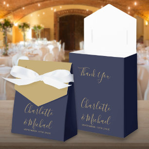 Navy Blue And Gold Signature Script Wedding Favour Box