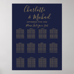 Navy Blue And Gold Signature Wedding Seating Chart