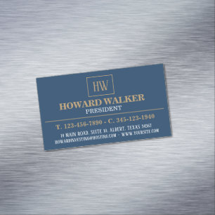Navy Blue and Gold Simple Luxury Professional Magnetic Business Card