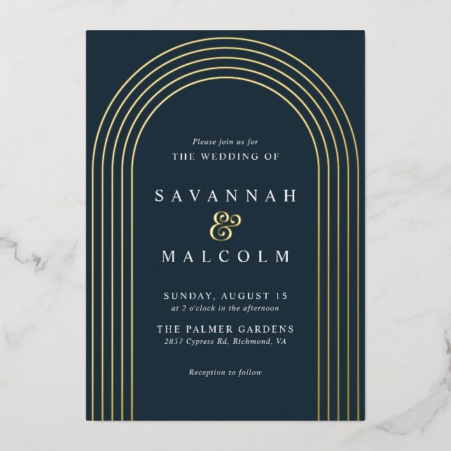 Navy Blue and Gold | Simple Modern Arch Wedding (Front)