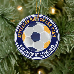 Navy Blue and Gold Soccer ⚽  Ceramic Tree Decoration