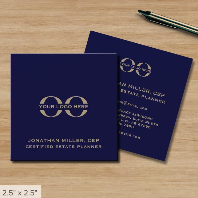Navy Blue and Gold Square Business Card (Creator Uploaded)