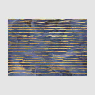 Navy Blue and Gold Striped Pattern Tissue Paper