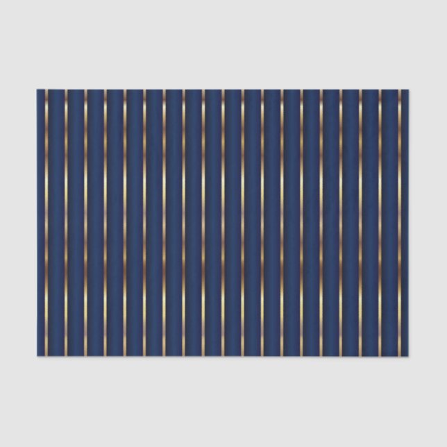 Navy Blue and Gold Stripes Tissue Paper (Front)