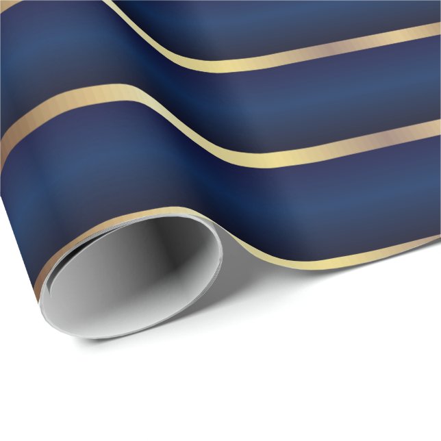 Navy Blue and Gold Stripes Wrapping Paper (Roll Corner)