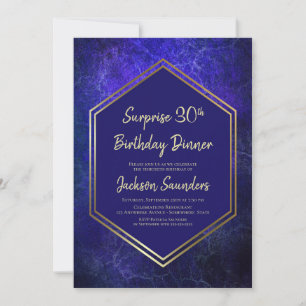 Navy Blue and Gold Surprise 30th Birthday Dinner Invitation