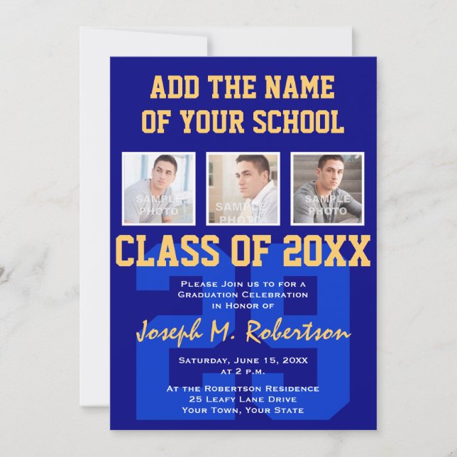 Navy Blue and Gold Team Graduation Team Spirit Invitation (Front)