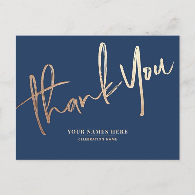 Navy Blue and Gold Thank You Elegant Universal Postcard (Front)
