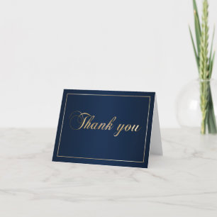 Navy Blue and Gold Thank You Note Card