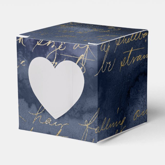 Navy Blue and Gold Vintage Calligraphy Favour Box (Front Side)