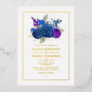 Navy Blue and Gold Vintage Floral Wedding Foil In