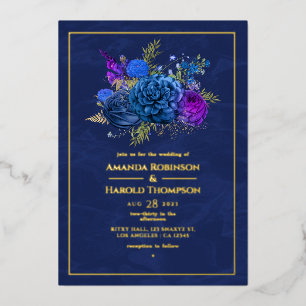 Navy Blue and Gold Vintage Floral Wedding Foil In