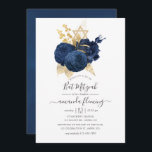 Navy Blue and Gold Vintage Rose Bat Mitzvah Invitation<br><div class="desc">Chic vintage navy coloured roses bat mitzvah invitation with accents of gold and elegant handwriting typography.</div>