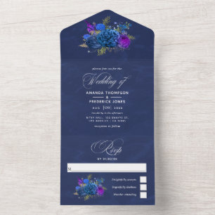 Navy Blue and Gold Vintage Wedding All In One Invi All In One Invitation