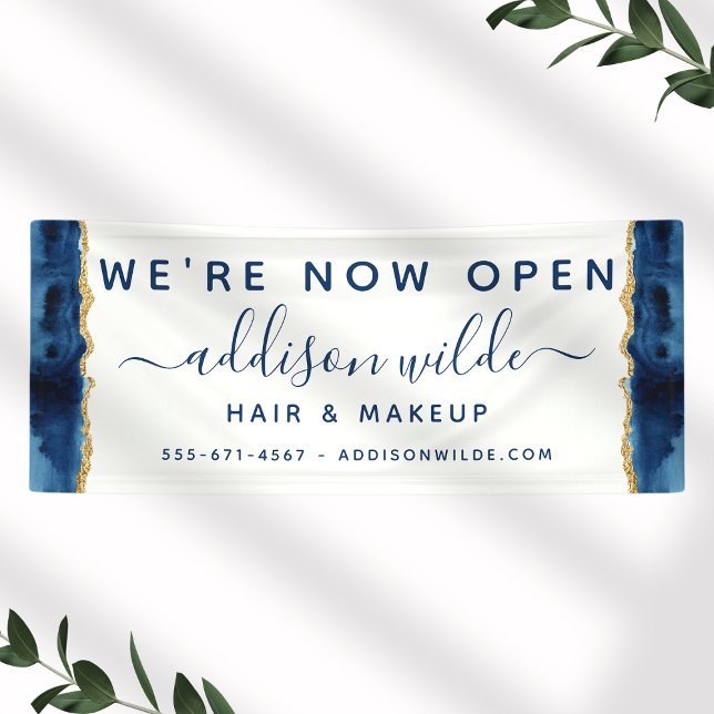 Navy Blue And Gold Watercolor Business Banner (Creator Uploaded)