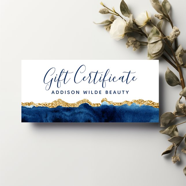Navy Blue And Gold Watercolor Gift Certificate (Creator Uploaded)
