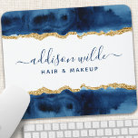 Navy Blue And Gold Watercolor Salon Mouse Mat<br><div class="desc">Navy Blue And Gold Watercolor Mouse Pad. Elegant Navy Blue And Gold geometric hand lettered style calligraphy script professional business design. Perfect for makeup artists,  hair stylists,  cosmetologists,  and more!</div>