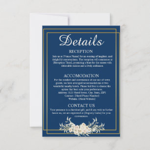 Navy Blue and Gold Wedding Details Enclosure Card