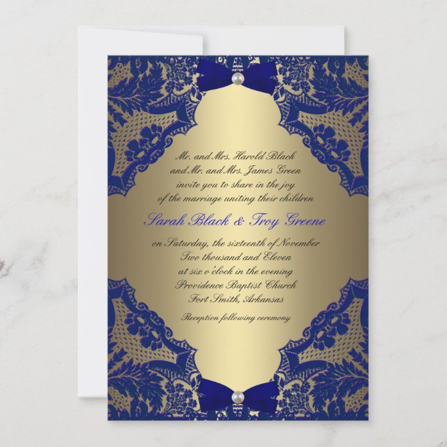 Navy blue and Gold Wedding Invitation (Front)