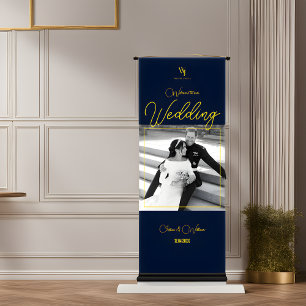 Navy Blue and Gold Wedding Welcome Banner - A Gran