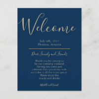 Navy Blue and Gold Wedding Welcome Itinerary Note