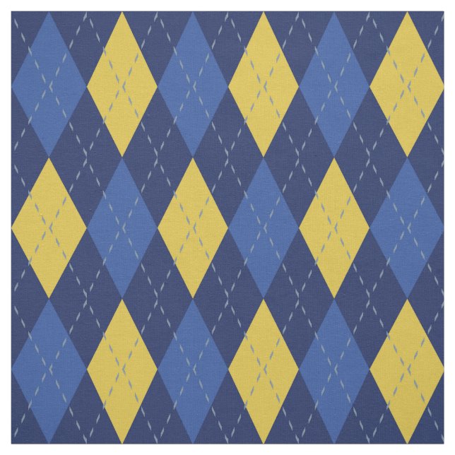 Navy Blue and Gold Yellow Argyle Pattern Fabric (Swatch)
