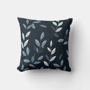 Navy Blue and Graywatercolor leaves Cushion