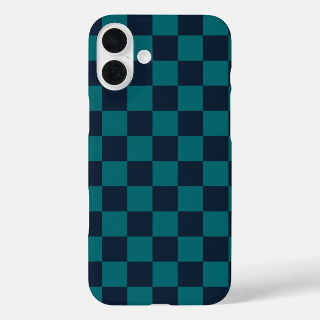 Navy Blue and Green Chequerboard Case-Mate iPhone Case (Back)
