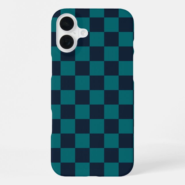 Navy Blue and Green Chequerboard iPhone Case (Back)